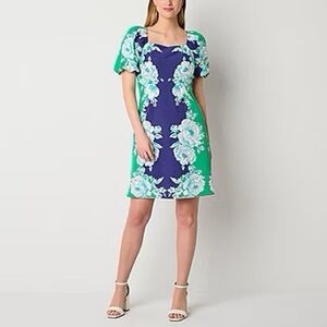 🧺Maia Blue & Green Floral Puff Sleeve Mini Dress, NWT, size 16